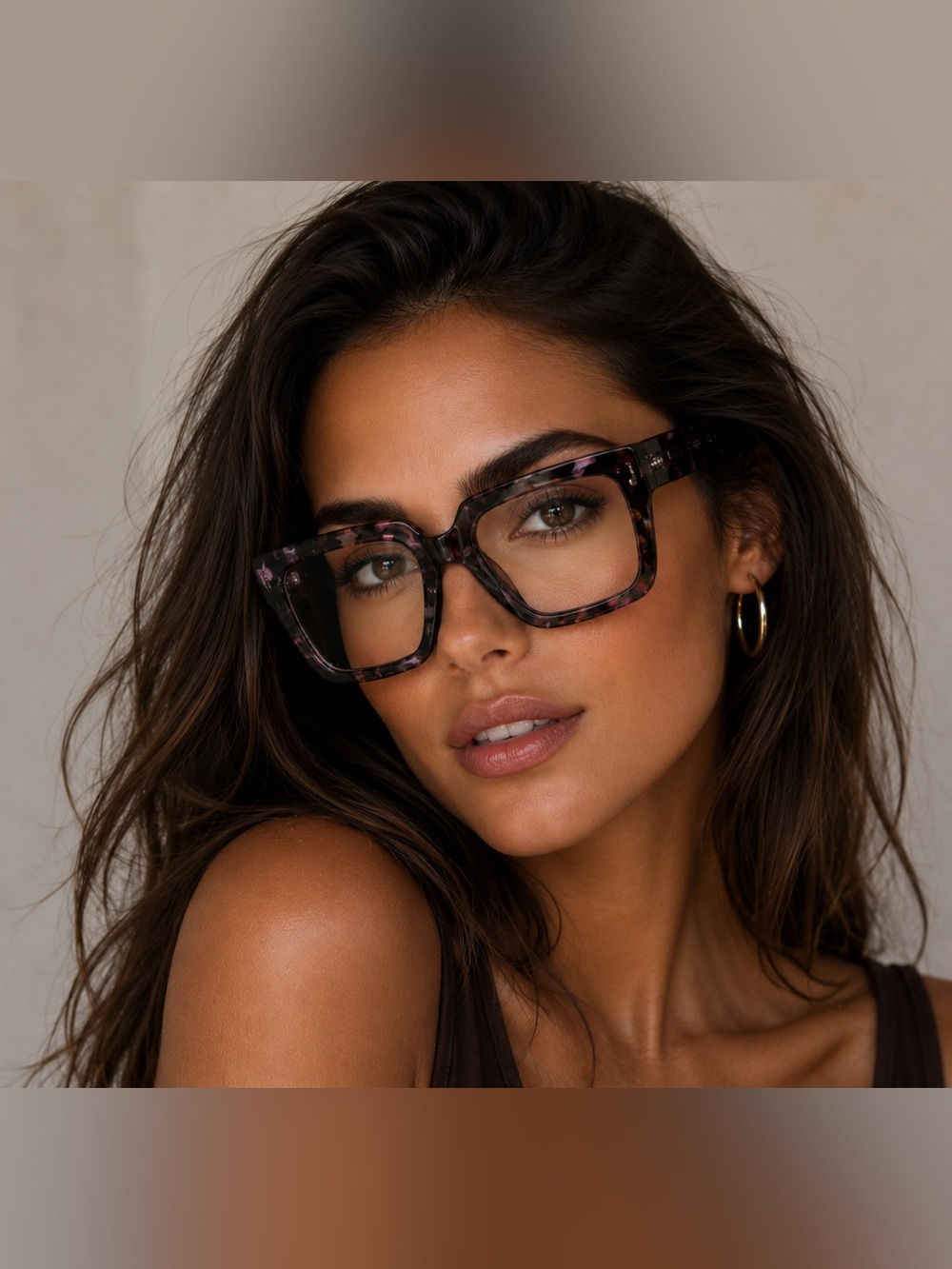 Tortoiseshell Square Frame Women's Eyewear - Brown/Purple flower blue light